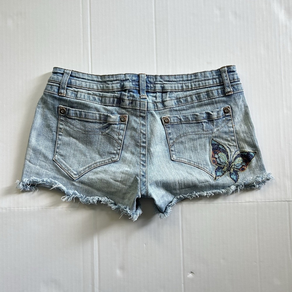 2000s NoBo Low Rise Embroidered Butterfly Mini Shorts Y2K Festival Boho Grunge
